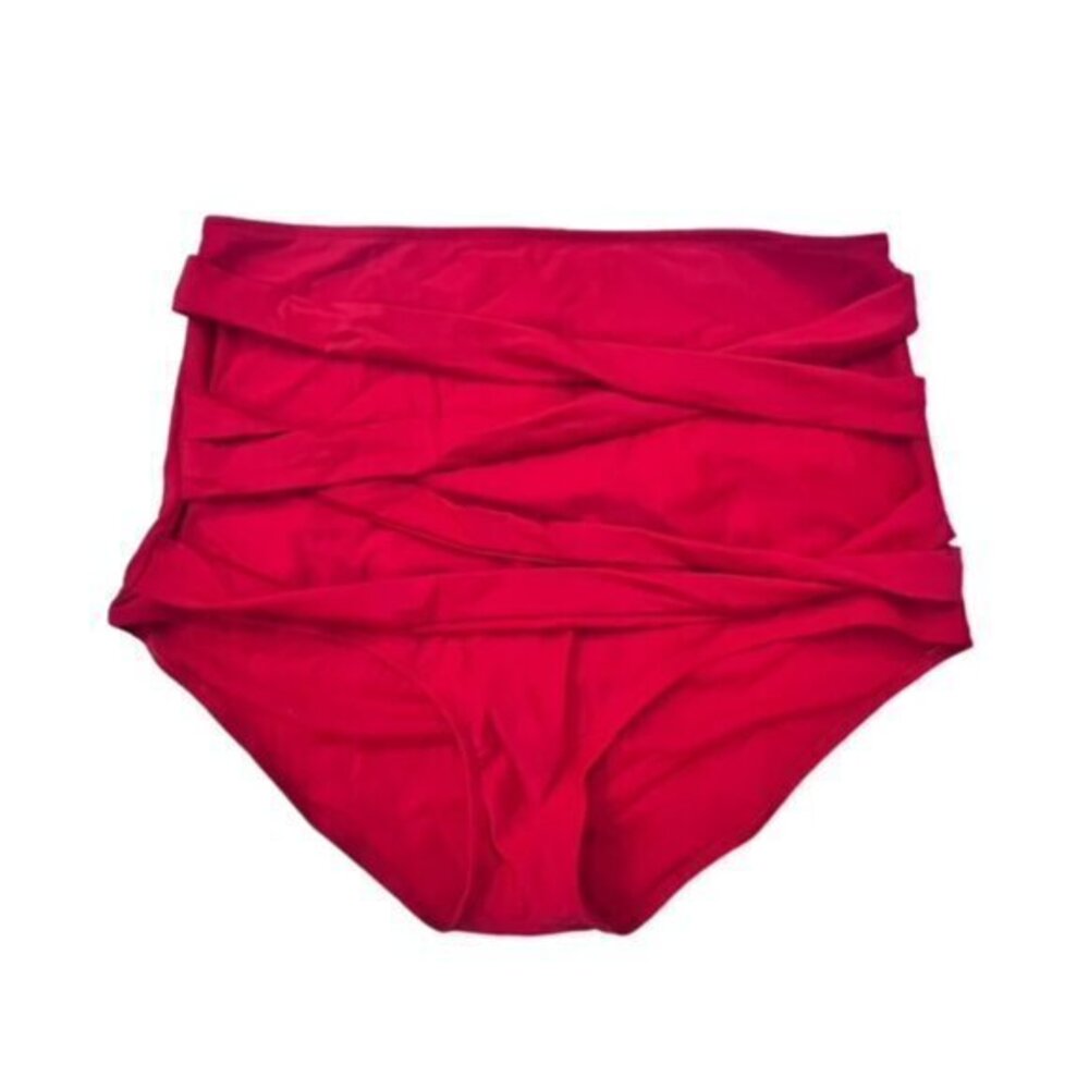 Solid Red Swimsuit Bottoms Swim Briefs Front Decorative Straps Detailing EUC 5XL